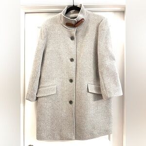 Ralph Lauren Gray Herringbone Wool Coat with Brown Strap Size 14 NWOT